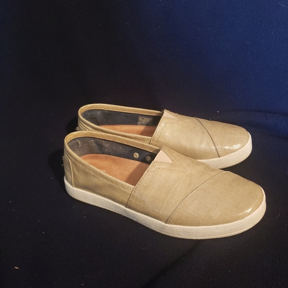 TOMS AVALON OXFORD TAN PATENT LINEN SIZE 8 - Picture 2 of 8